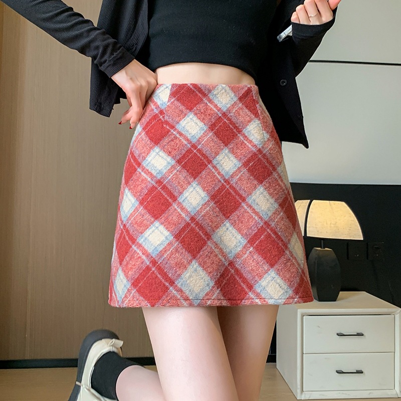 タイトスカート チェック柄ウール混紡タイトミニスカート