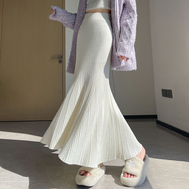 タイトスカート 細プリーツニットタイトスカートマキシ丈