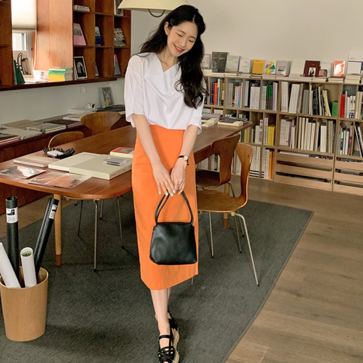 タイトスカート サイドスリット入りデニム風タイトスカートロング丈