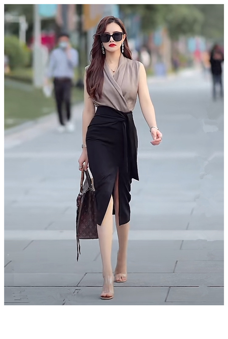 タイトスカート サイドリボン付きスリット入りタイトスカート