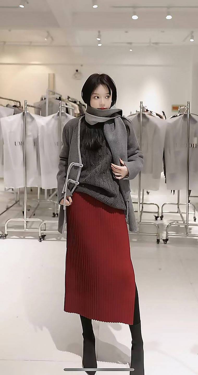 タイトスカート リブニット切替タイトスカートロング丈