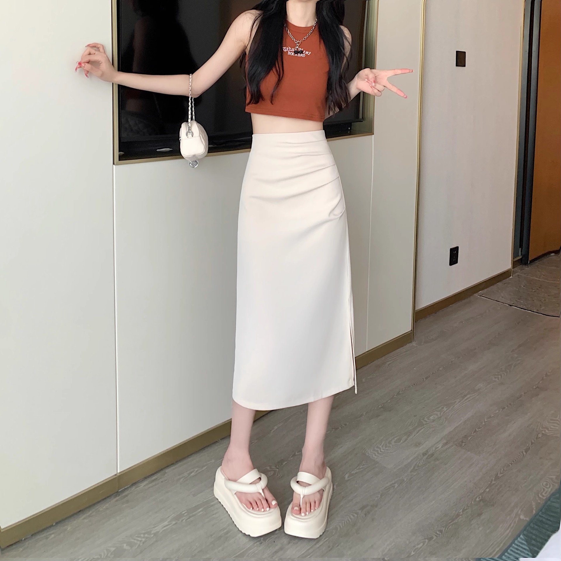 タイトスカート サイドスリット入りハイウエストタイトスカート