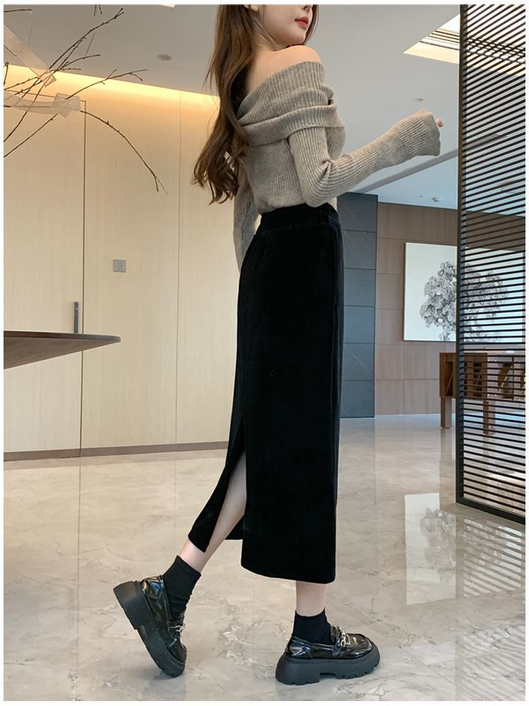 タイトスカート ハイウエストスリット入りタイトスカートロング丈