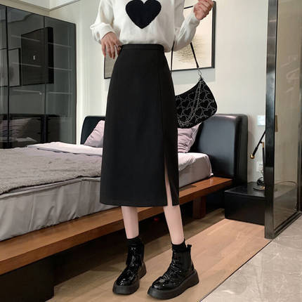 タイトスカート サイドスリット入りハイウエストタイトスカートロング