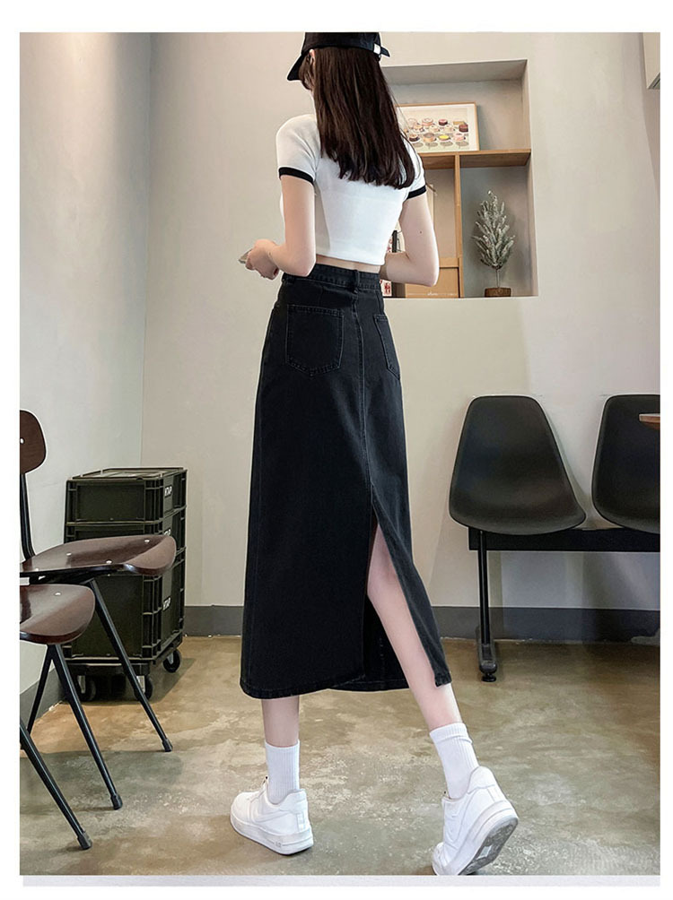 タイトスカート デニム素材サイドスリット入りロングタイトスカート