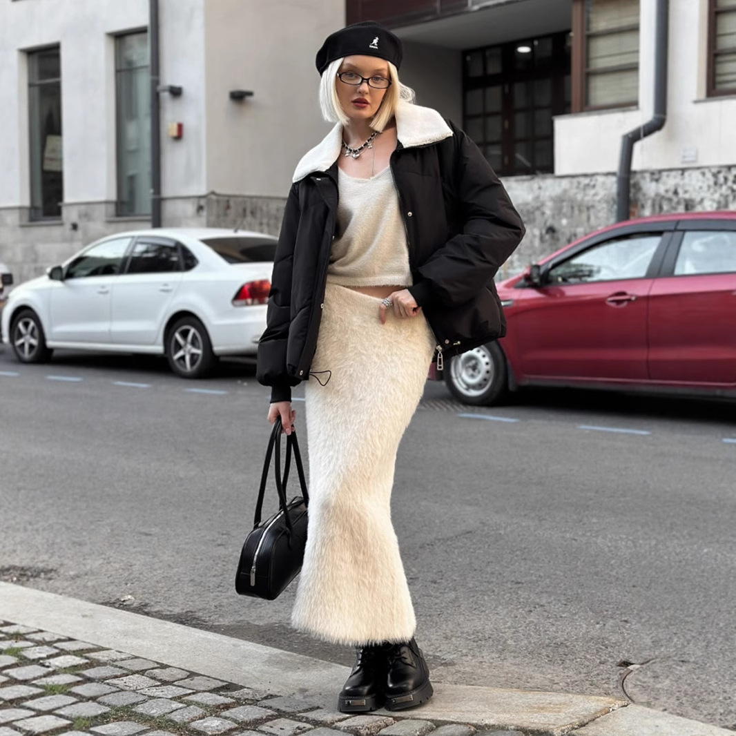 タイトスカート ふわふわ素材のタイトロングスカート