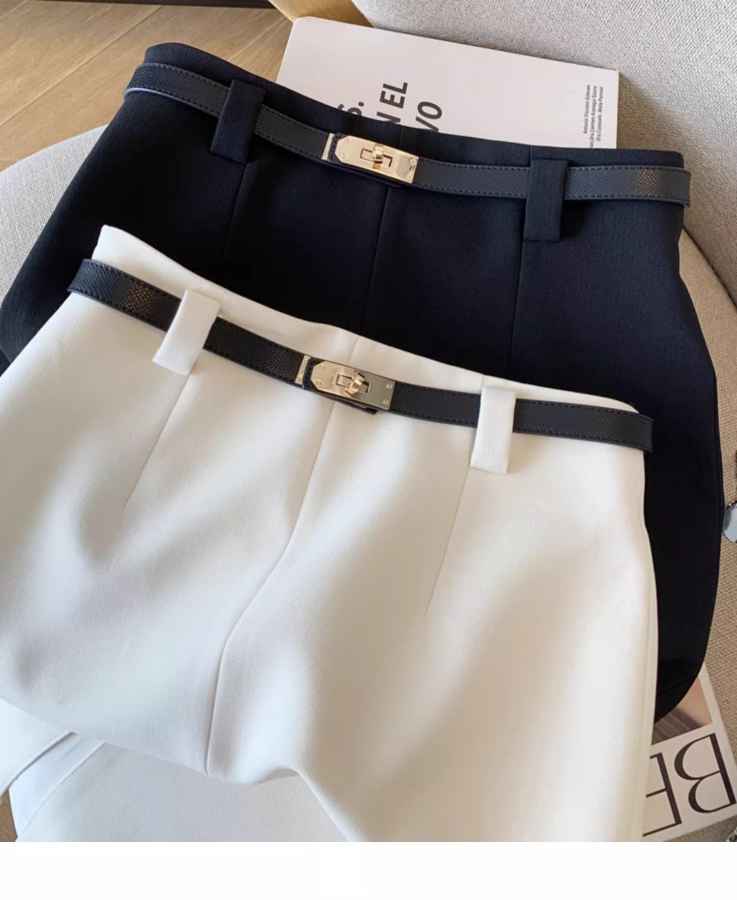 タイトスカート 金具ベルト付きラップ風前スリットタイトスカート