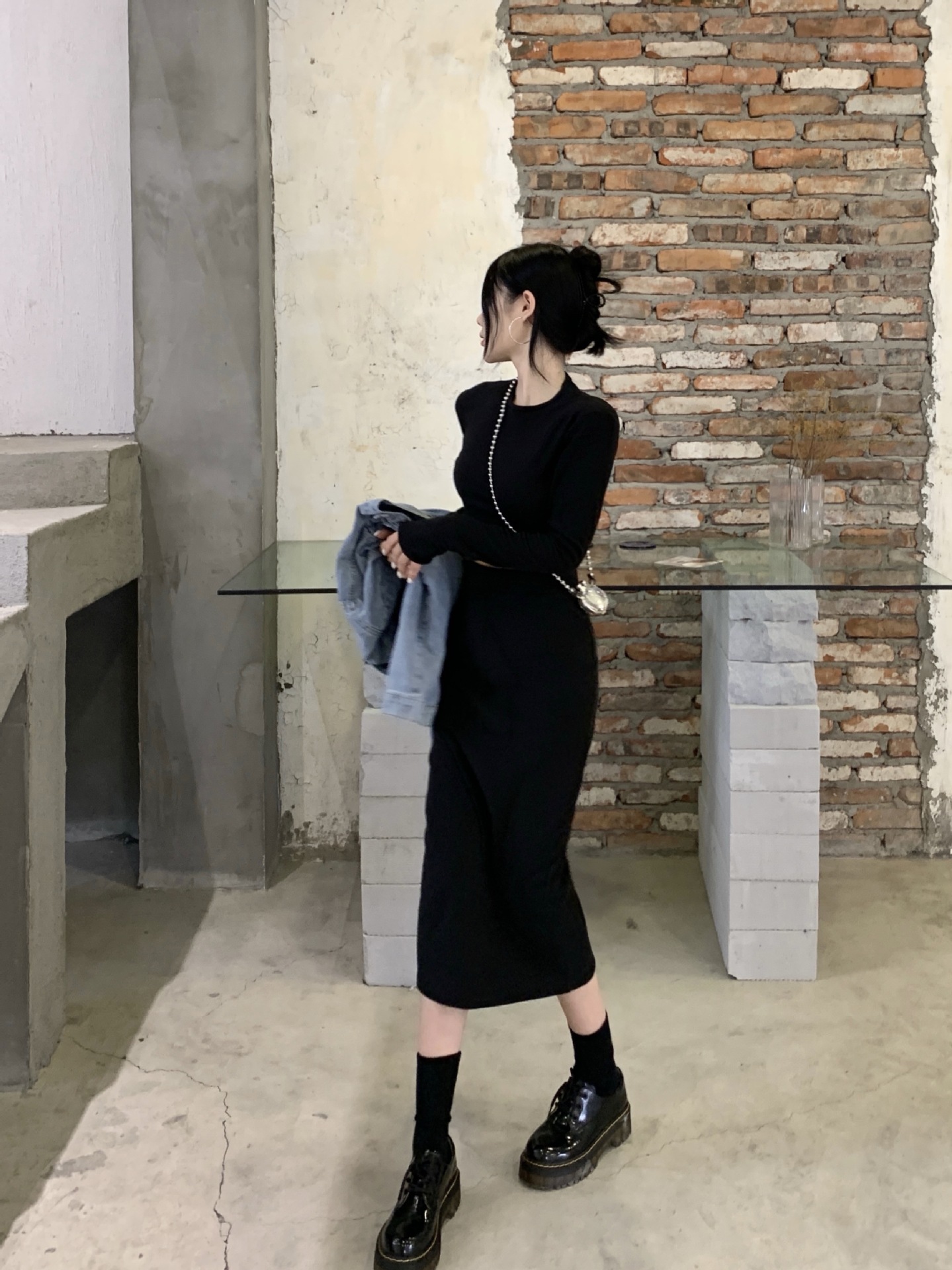 タイトスカート 体型カバーハイウエストタイトスカートロング丈