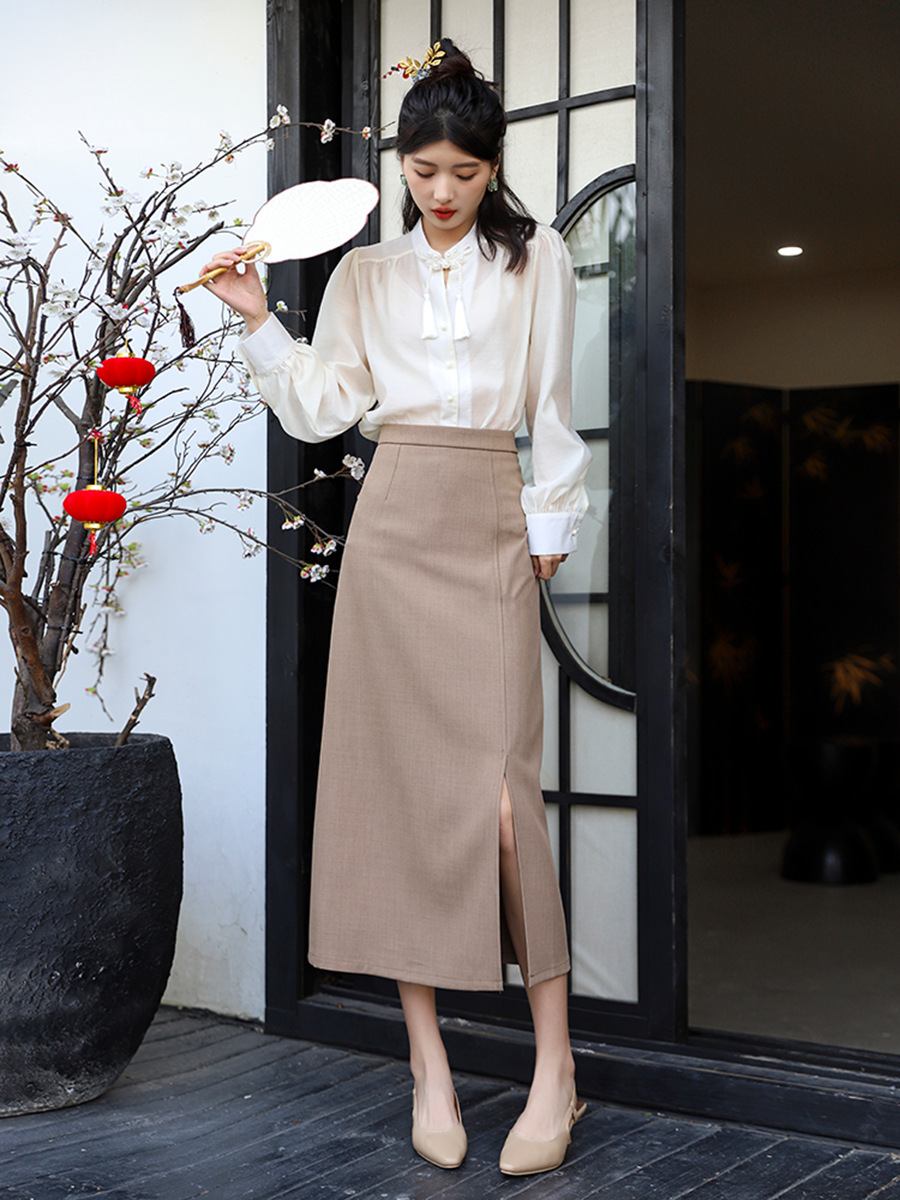 タイトスカート サイドスリット入りハイウエストタイトスカートロング丈