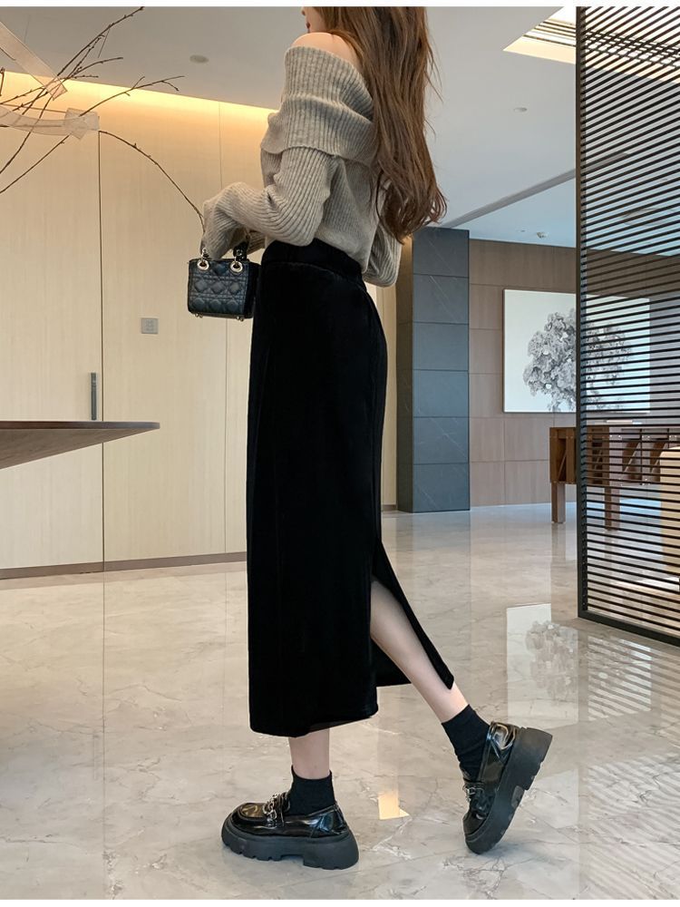 タイトスカート ハイウエストスリット入りタイトスカートロング丈