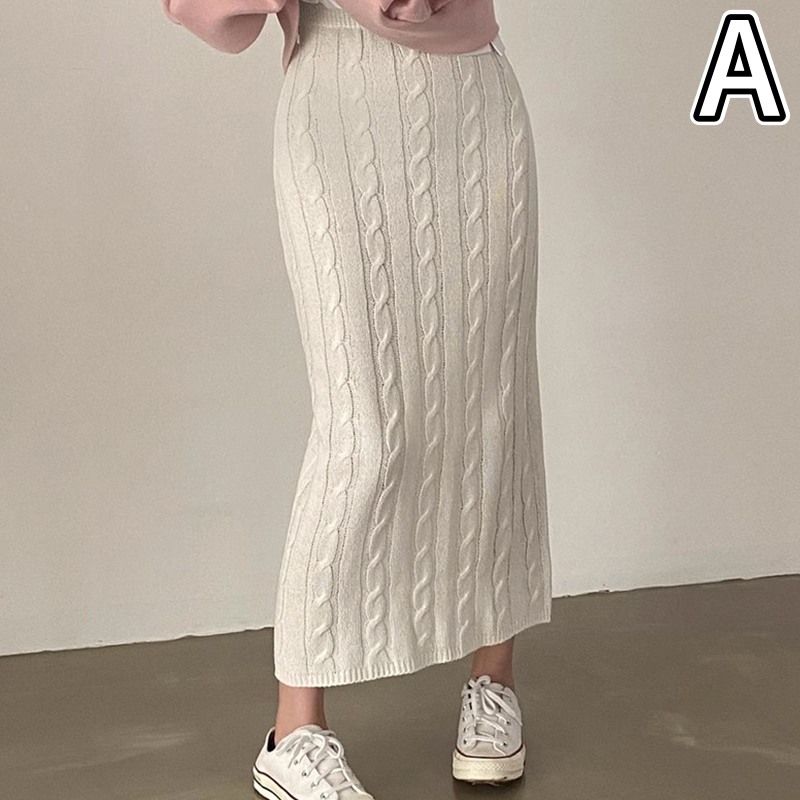 ケーブル編みニットロングタイトスカート
