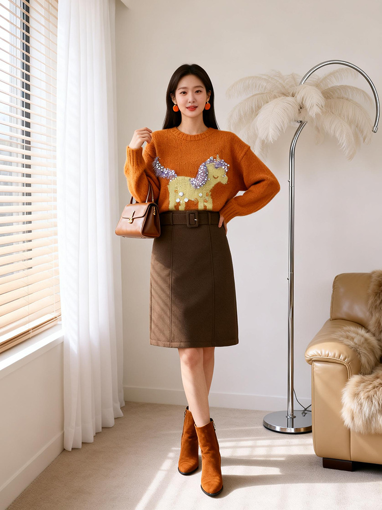 ウールひざ丈タイトスカート