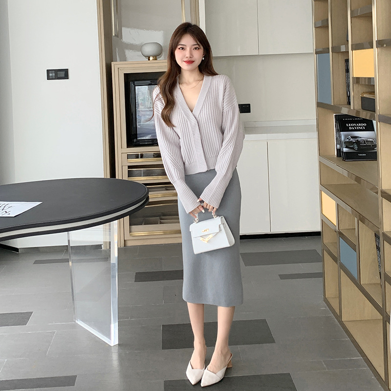 タイトスカート 編み地素材のハイウエストロングタイトスカート