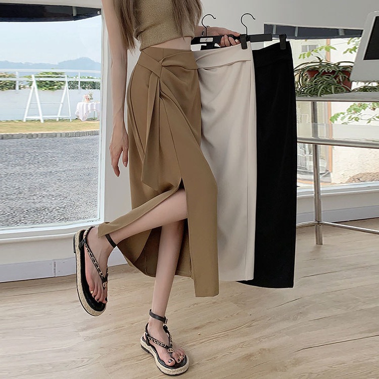 タイトスカート ウエストクロスデザインスリット入りタイトスカート