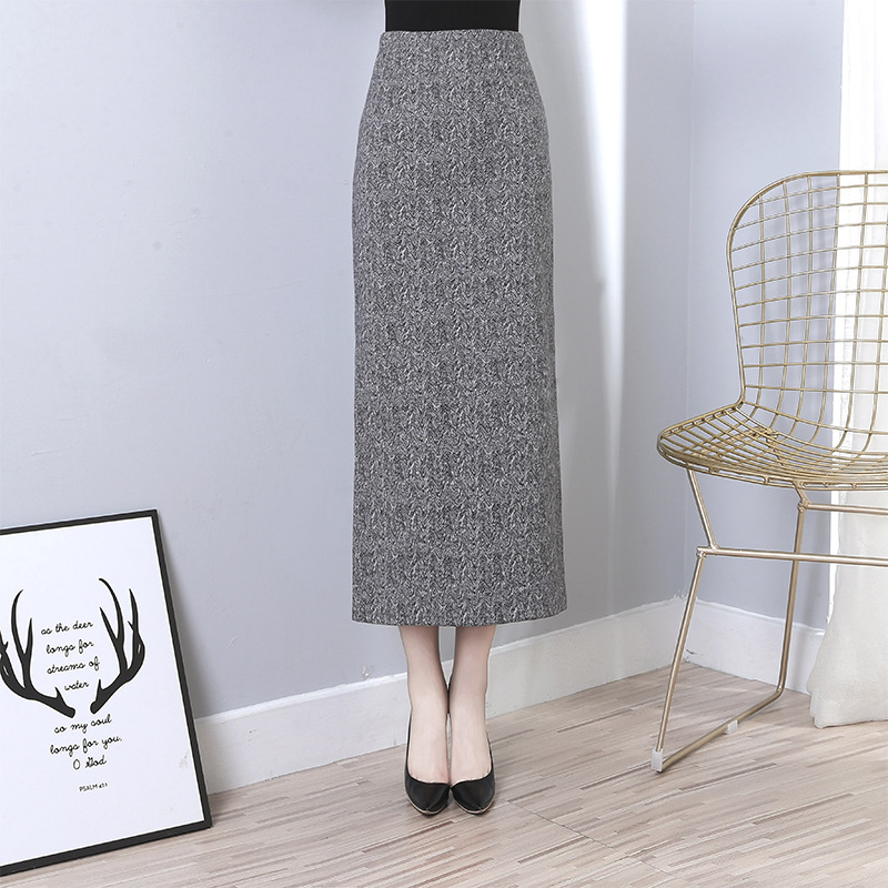 タイトスカート ヘリンボーン柄サイドスリット入りニットスカート