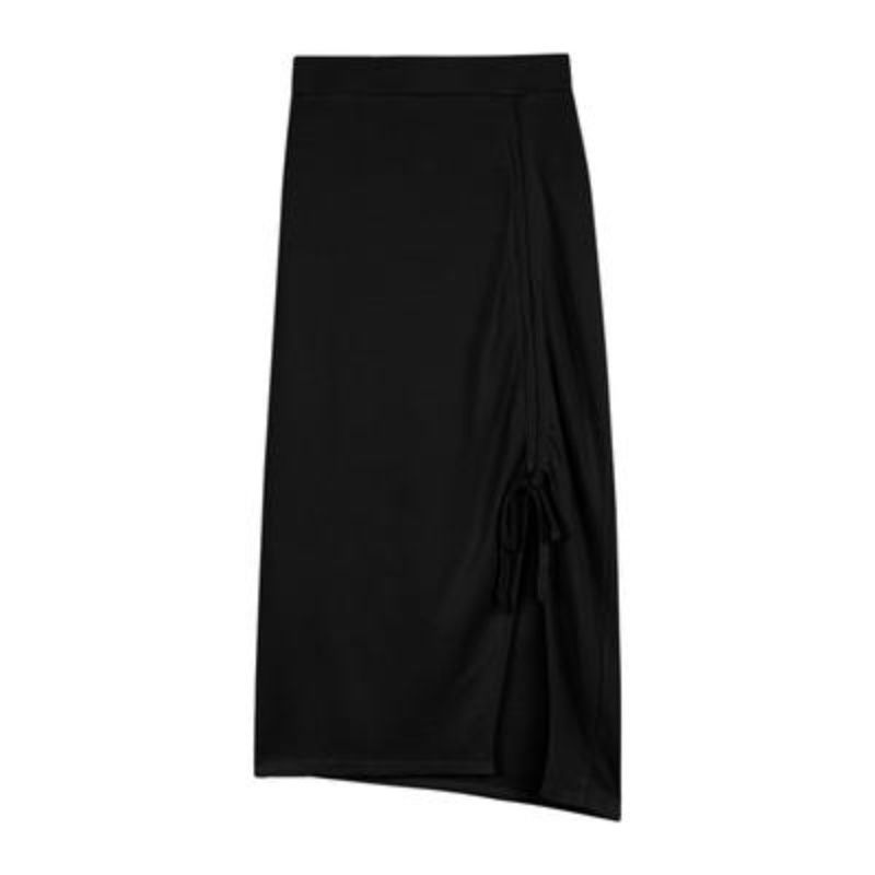 タイトスカート サイドドローストリング入りひざ丈ボディコンスカート