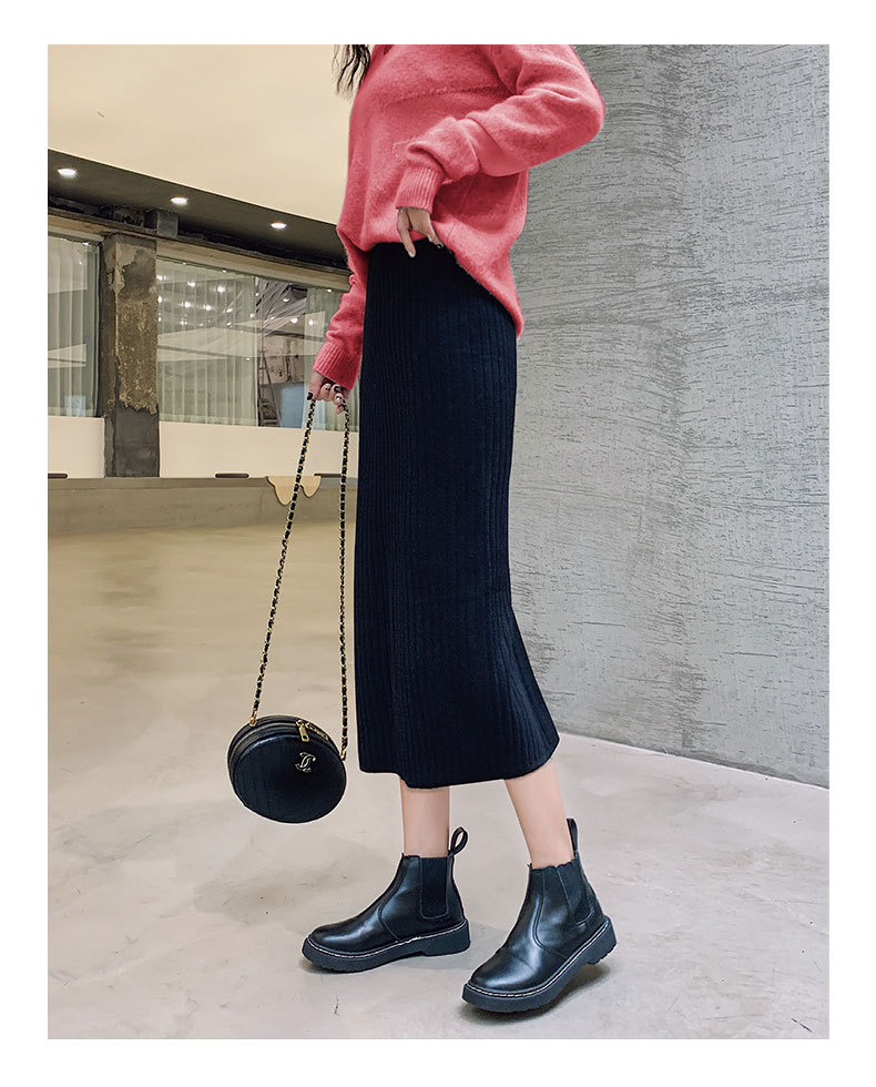 タイトスカート 縦リブニットロングタイトスカート