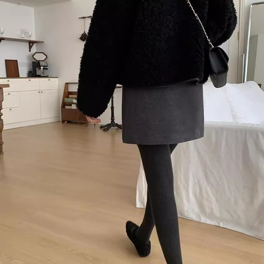 タイトスカート 上品ウール混台形シルエットミニタイトスカート