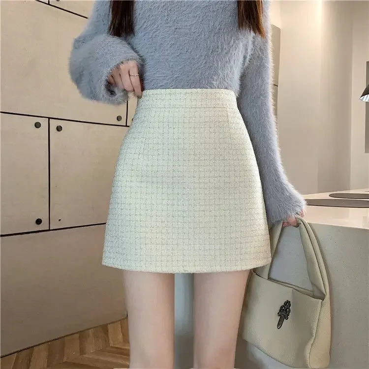タイトスカート 上品ツイード素材台形ミニタイトスカート