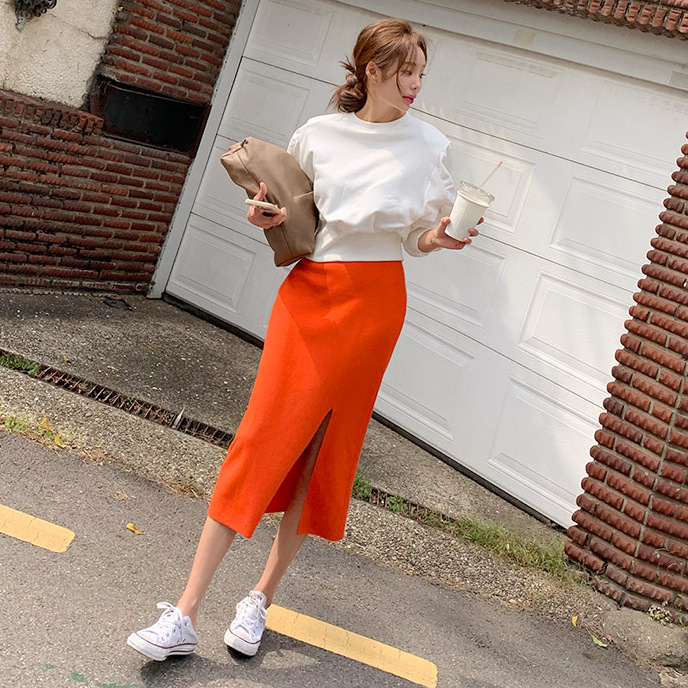 タイトスカート フロントスリット入りタイトスカートロング丈