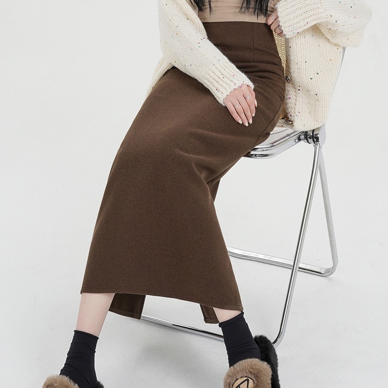 タイトスカート 上品な大人女性のウール混紡ロングタイトスカート