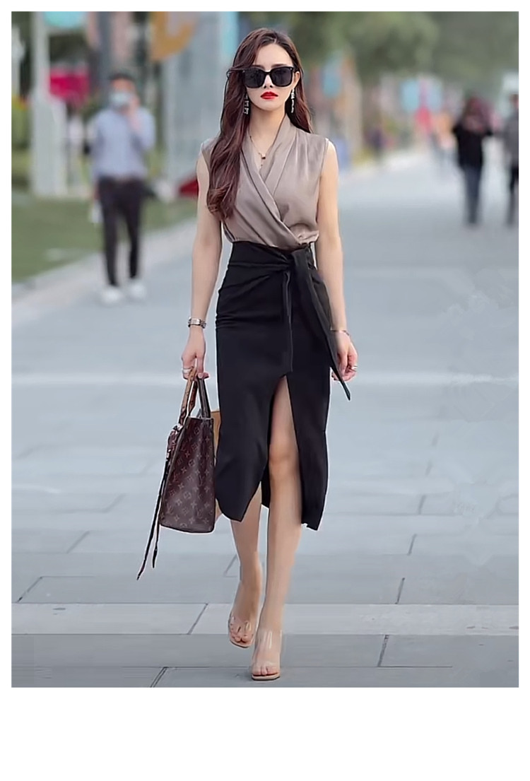 タイトスカート サイドリボン付きスリット入りタイトスカート