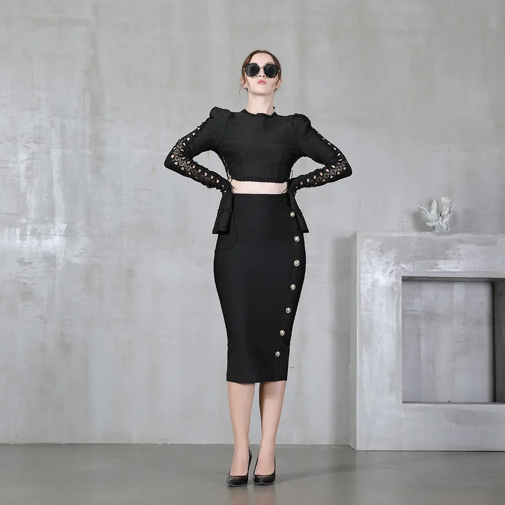 タイトスカート 装飾高腰ぴったりロング丈スカート