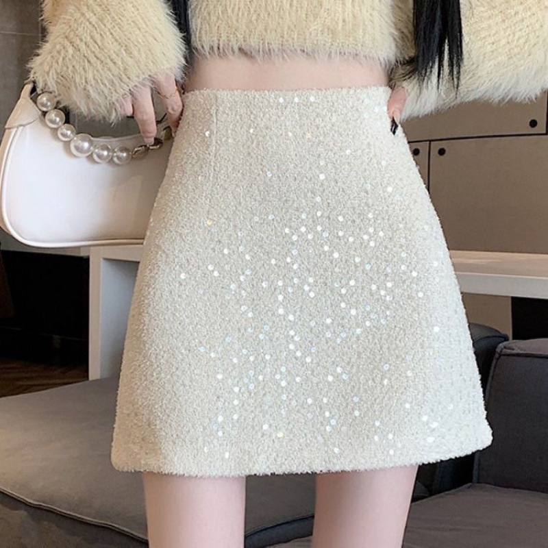 タイトスカート キラキラスパンコール台形ミニスカート