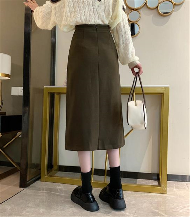細見えハイウエスト秋冬ロングタイトスカート