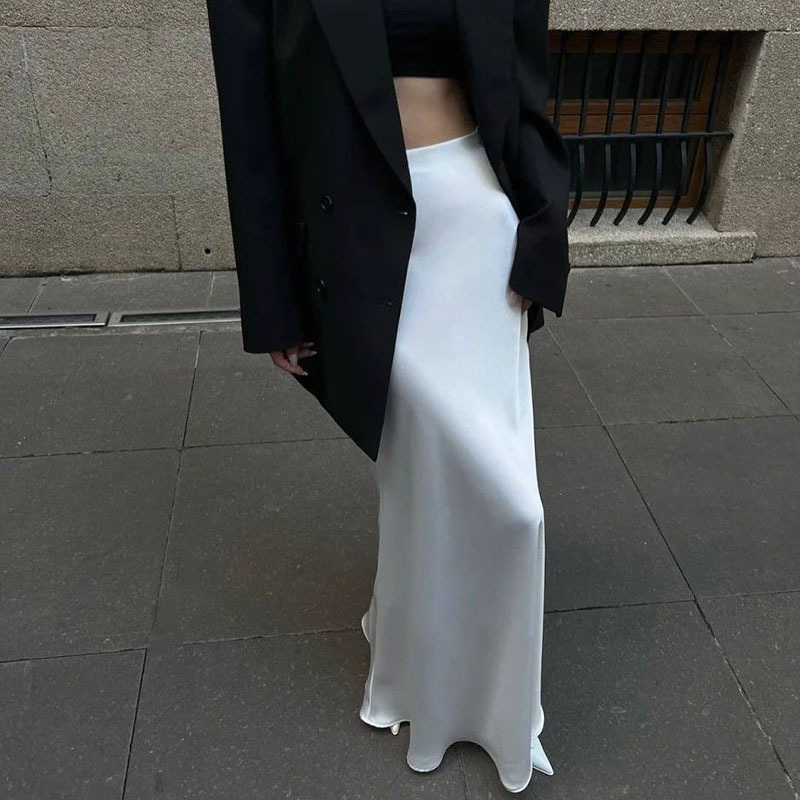 タイトスカート サテン光沢ハイウエストタイトマキシスカート