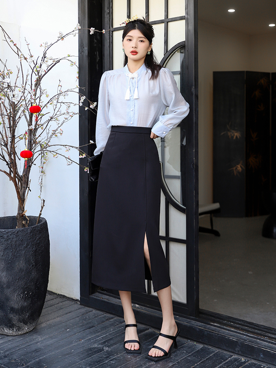 タイトスカート サイドスリット入りハイウエストタイトスカートロング丈