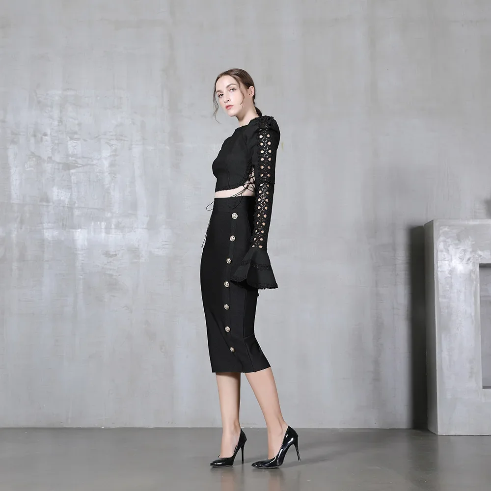 タイトスカート 装飾高腰ぴったりロング丈スカート