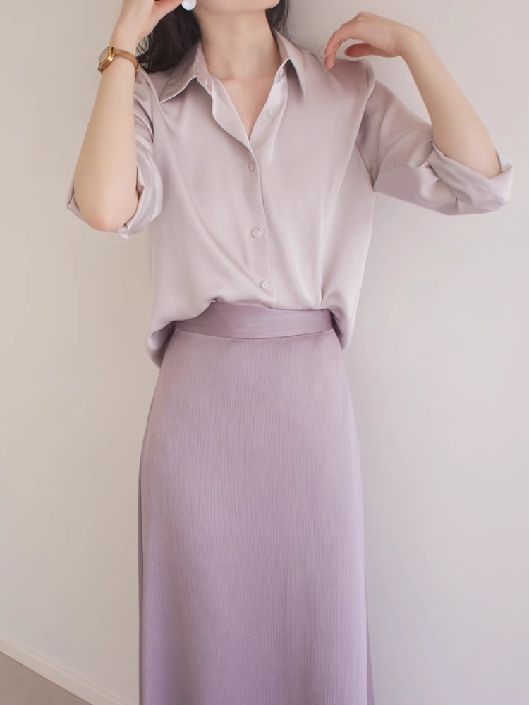 タイトスカート サテン調ウエストベルト付きタイトスカート