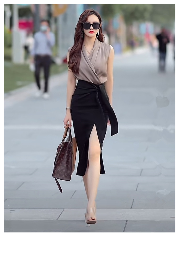 タイトスカート サイドリボン付きスリット入りタイトスカート