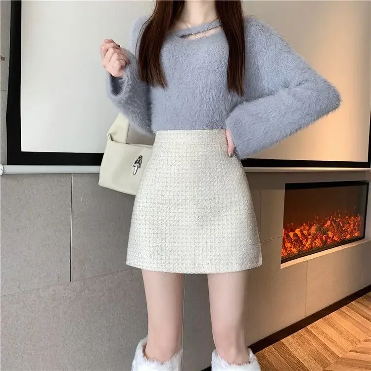 タイトスカート 上品ツイード素材台形ミニタイトスカート