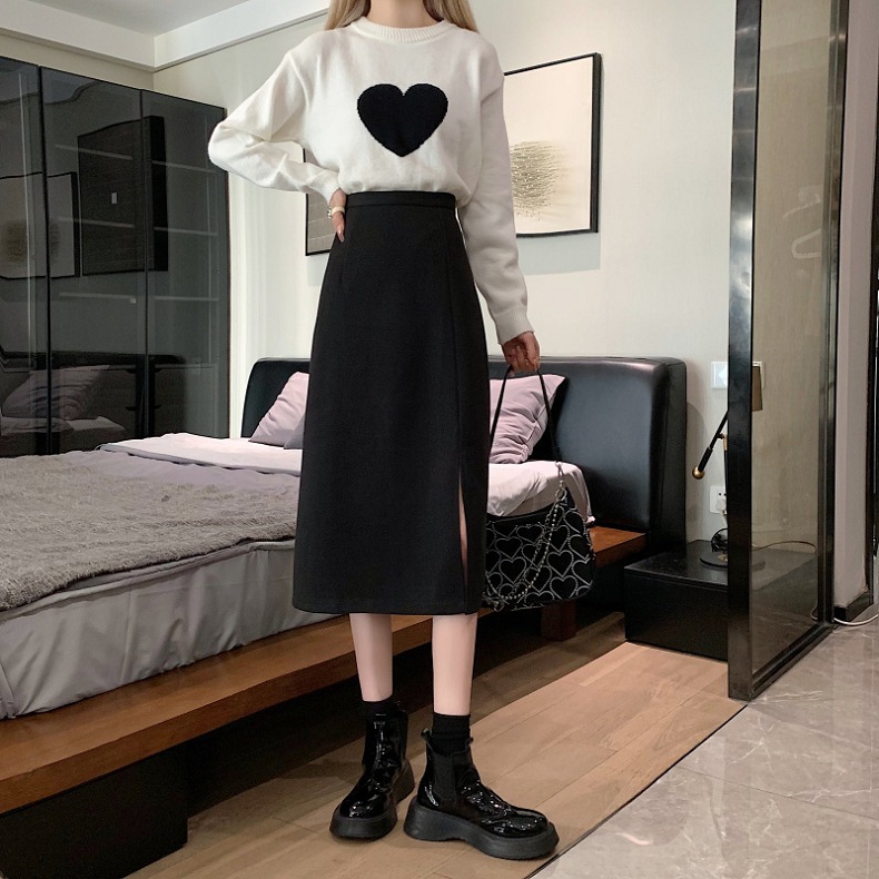 タイトスカート サイドスリット入りハイウエストタイトスカートロング