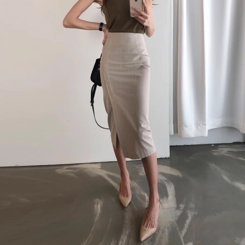 タイトスカート フロントボタンサイドスリット入りタイトスカート