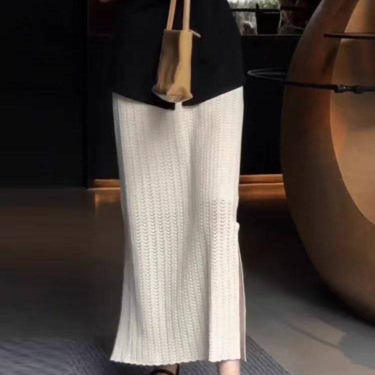タイトスカート 透かし編みニットタイトスカートマキシ丈