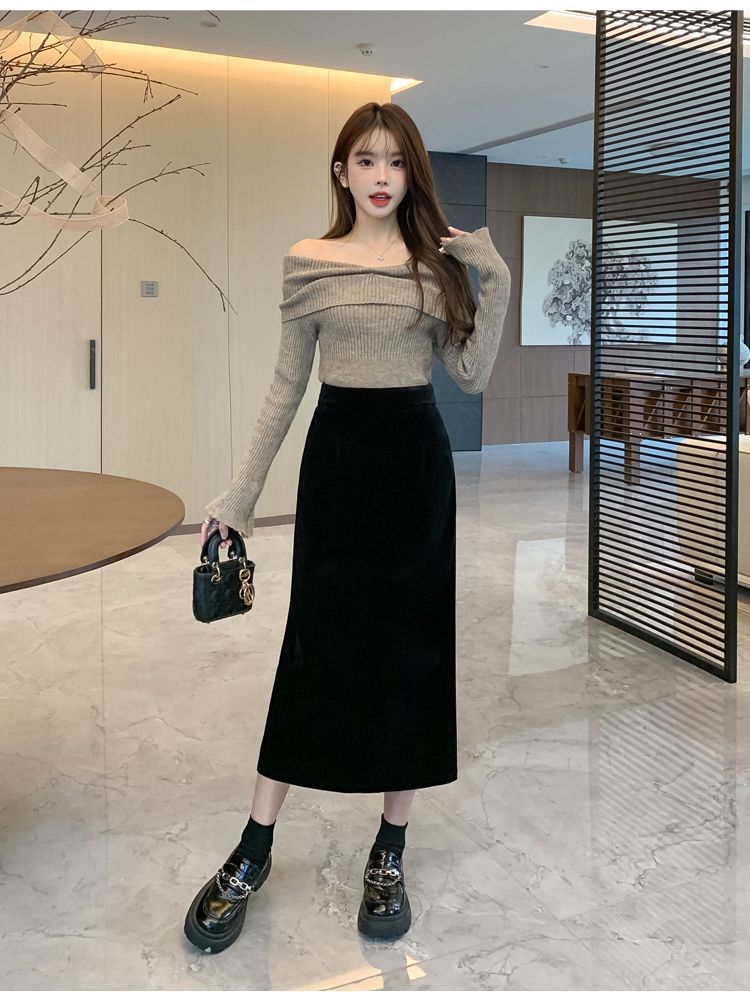 タイトスカート ハイウエストスリット入りタイトスカートロング丈
