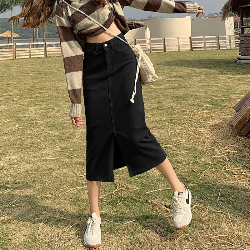 タイトスカート 前スリット入りデニムタイトスカート