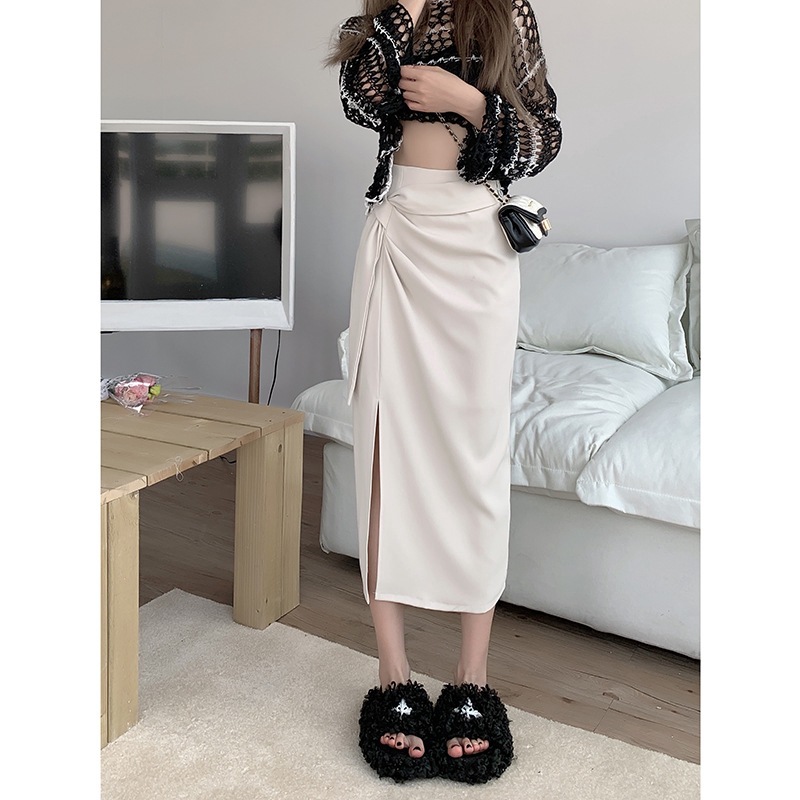 タイトスカート ウエストクロスデザインスリット入りタイトスカート