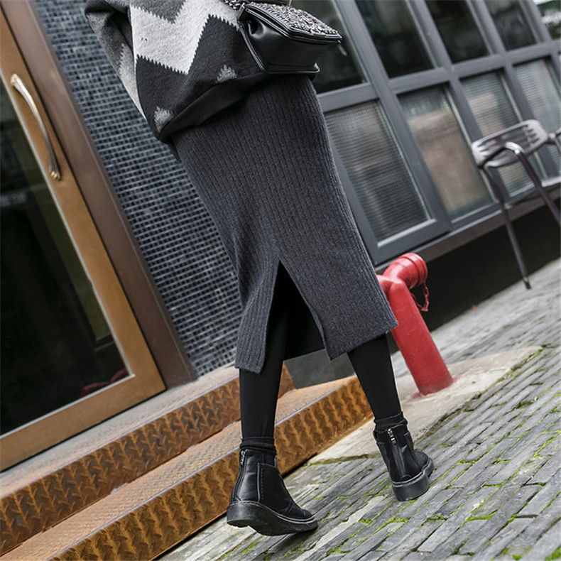 タイトスカート リブ編みニット素材の体型カバータイトロングスカート