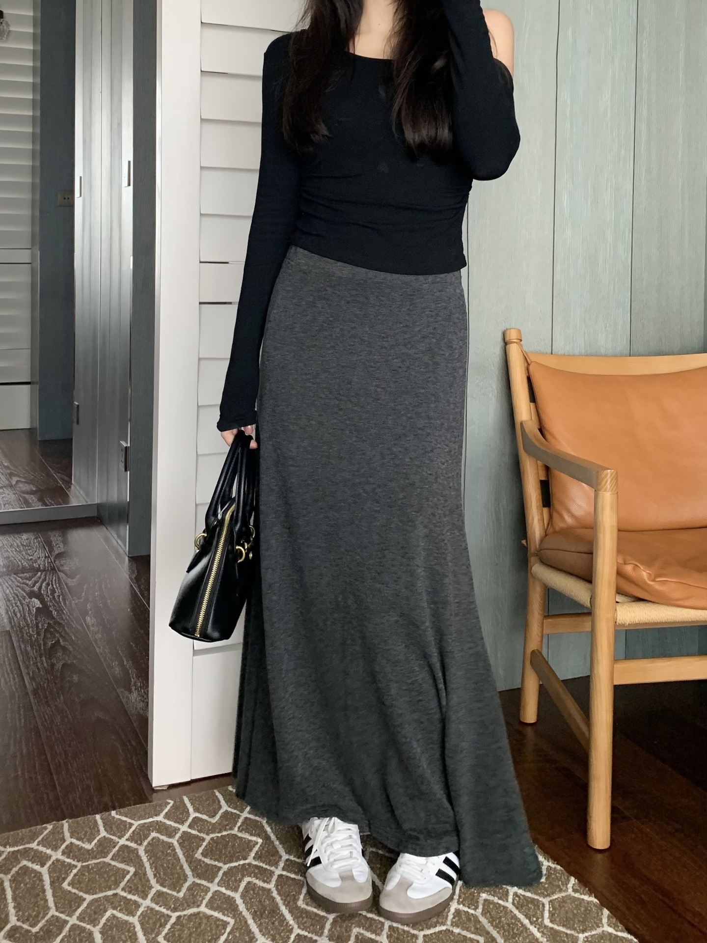 タイトスカート 柔らか素材のハイウエストタイトスカートマキシ丈