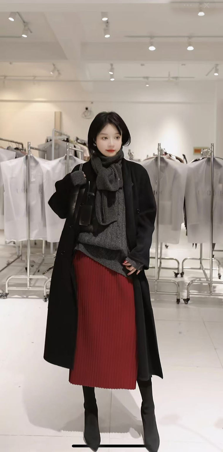 タイトスカート リブニット切替タイトスカートロング丈