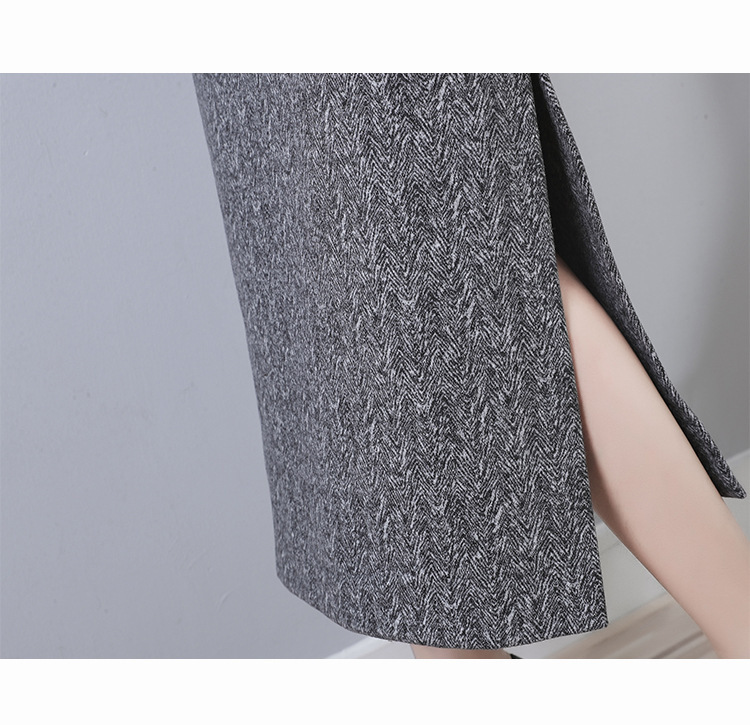 タイトスカート ヘリンボーン柄サイドスリット入りニットスカート