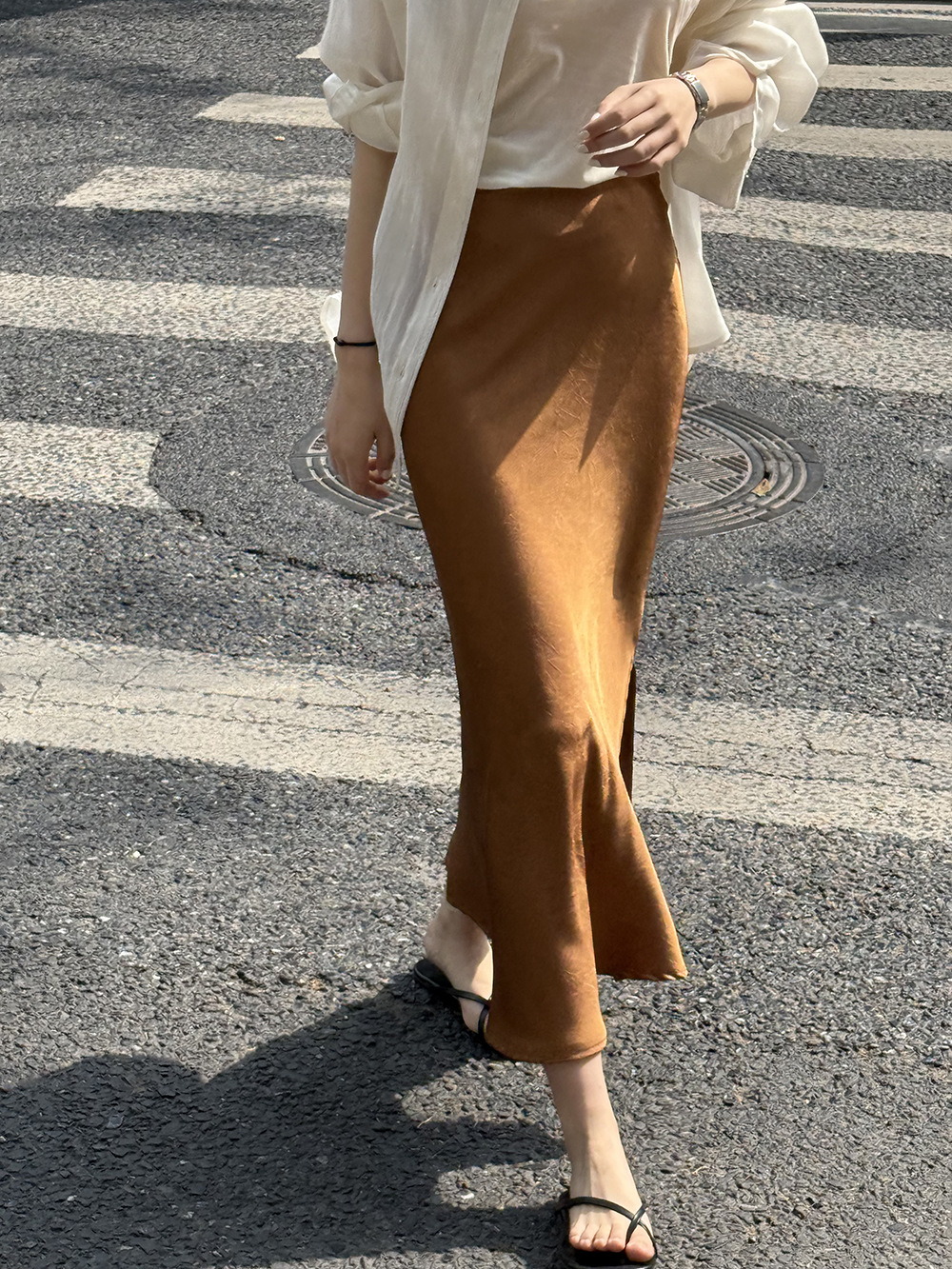 タイトスカート サイドスリット入りサテン調タイトスカートマキシ丈