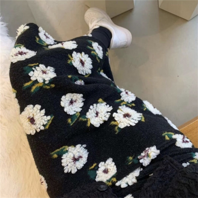 花柄ロングタイトスカート レトロ上品厚手素材