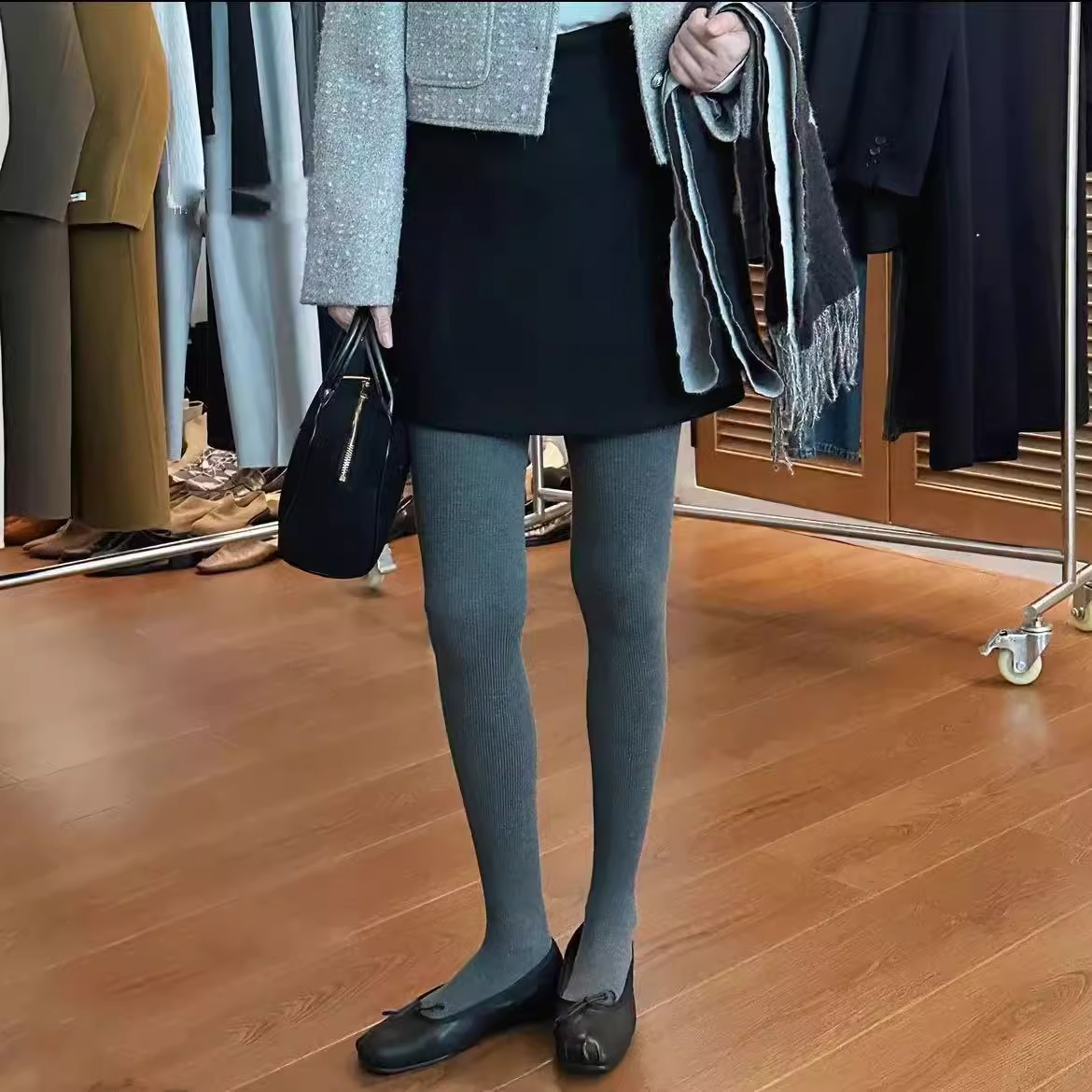 タイトスカート ウールブレンド台形シルエットミニタイトスカート