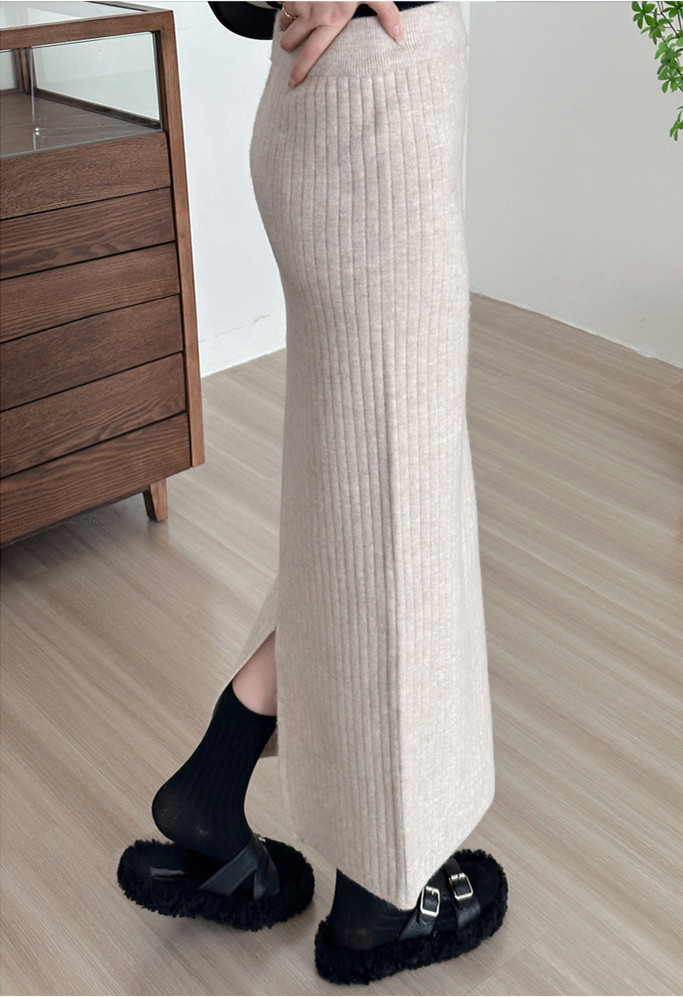 リブニットロングタイトスカート美脚きれいめボトムス
