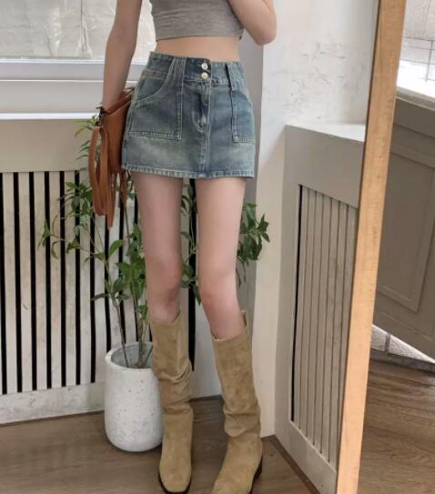 デニムミニスカート ハイウエスト台形タイトスカート